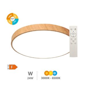 plafon techo andra 24w regulable marco efecto madera