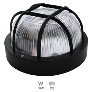 aplique estanco 60w pasta redondo negro