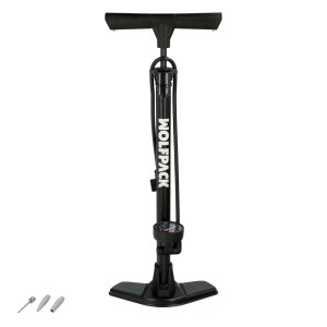 bomba aire acero 8 barres , nanómetro. valvulas schrader y presta con adaptadores. base acero.