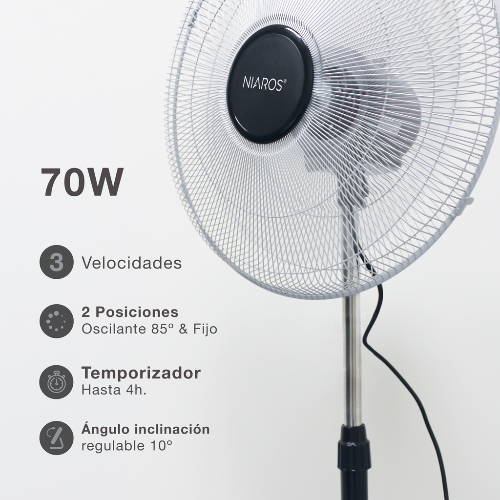 ventilador pie metálico 70 w altura regulable niaros - Imagen 4